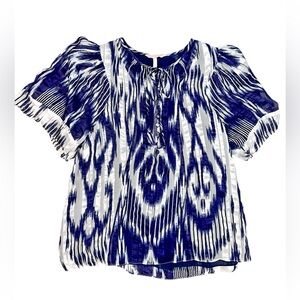 Rebecca Taylor Navy & White Ikat Print Silk Blouse Size 4